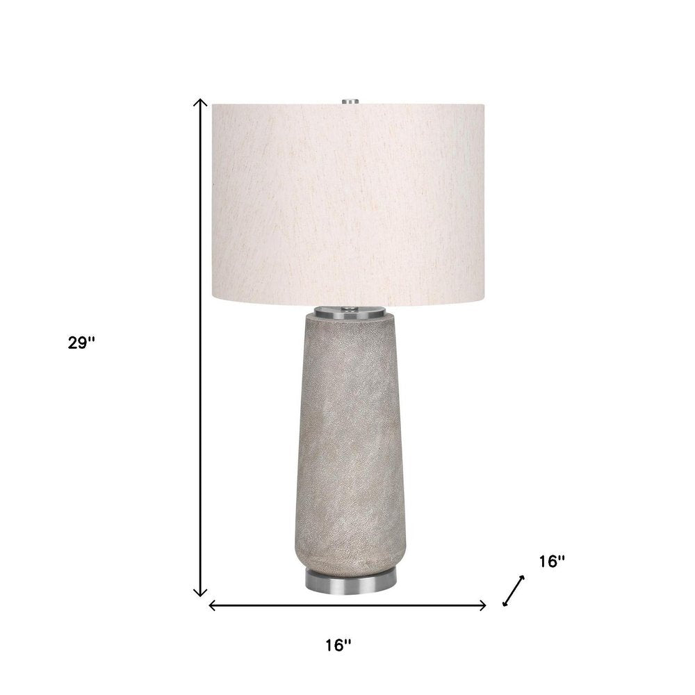 29" Gray and Silver Cylinder Table Lamp With Ivory Drum Shade