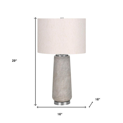 29" Gray and Silver Cylinder Table Lamp With Ivory Drum Shade