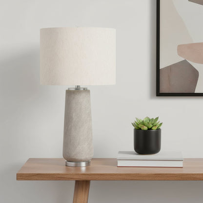 29" Gray and Silver Cylinder Table Lamp With Ivory Drum Shade
