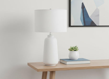 26" Cream Ceramic Cylinder Table Lamp With Cream Drum Shade