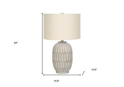 24" Cream Geometric Table Lamp With Cream Drum Shade