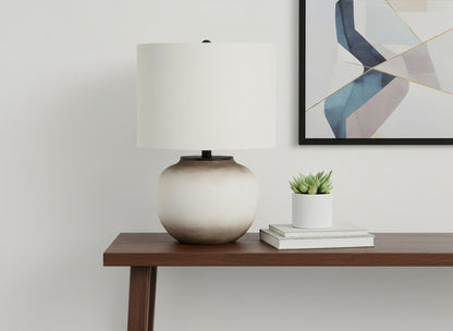 21" Cream Ceramic Round Table Lamp With Cream Drum Shade