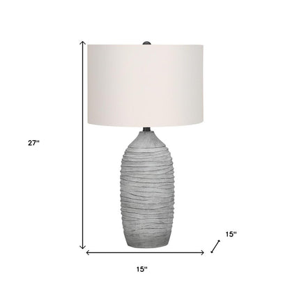 27" Gray Cylinder Table Lamp With Ivory Drum Shade