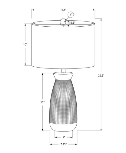 27" Gray and White Ceramic Round Table Lamp With Gray Drum Shade