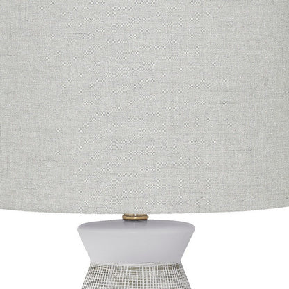 27" Gray and White Ceramic Round Table Lamp With Gray Drum Shade