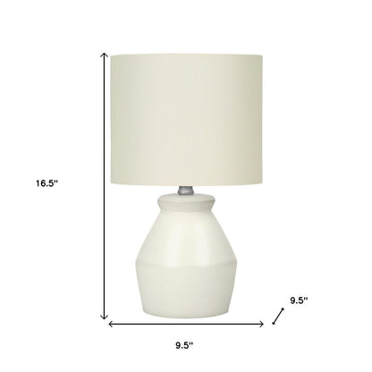 17" Cream Ceramic Geometric Table Lamp With Cream Drum Shade