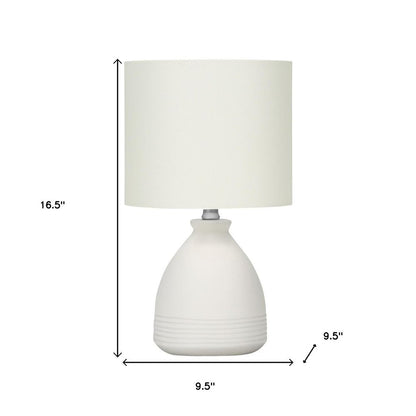 17" Cream Ceramic Round Table Lamp With Cream Drum Shade