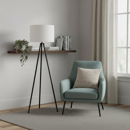 63" Black LED Light Changing Floor Lamp With Cream Fabric Drum Shade