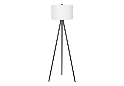 63" Black LED Light Changing Floor Lamp With Cream Fabric Drum Shade