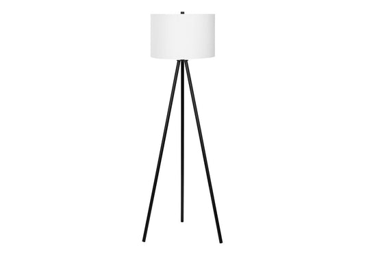 63" Black LED Light Changing Floor Lamp With Cream Fabric Drum Shade