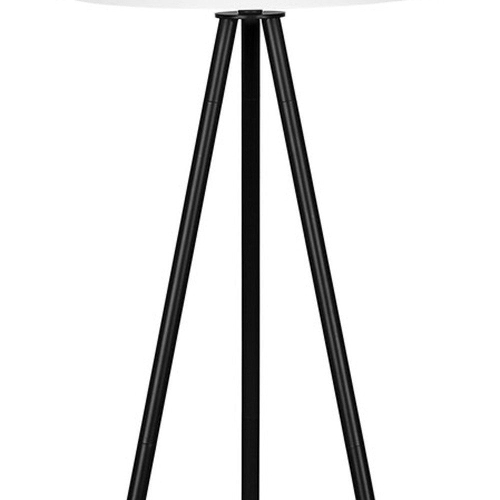 63" Black LED Light Changing Floor Lamp With Cream Fabric Drum Shade