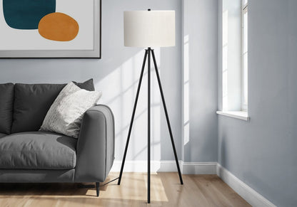 63" Black LED Light Changing Floor Lamp With Cream Fabric Drum Shade