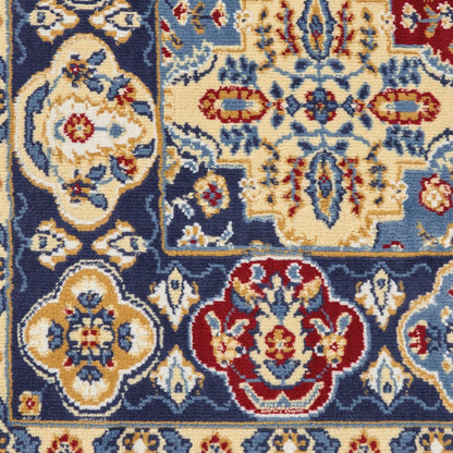 3' X 5' Red Blue and Light Brown Ogee Distressed Non Skid Area Rug