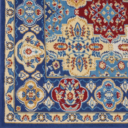 3' X 5' Red Blue and Light Brown Ogee Distressed Non Skid Area Rug