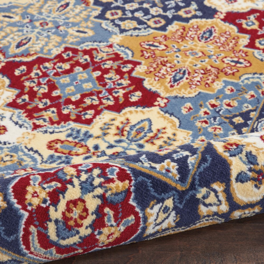 3' X 5' Red Blue and Light Brown Ogee Distressed Non Skid Area Rug