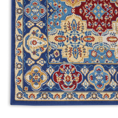 3' X 5' Red Blue and Light Brown Ogee Distressed Non Skid Area Rug