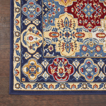 3' X 5' Red Blue and Light Brown Ogee Distressed Non Skid Area Rug