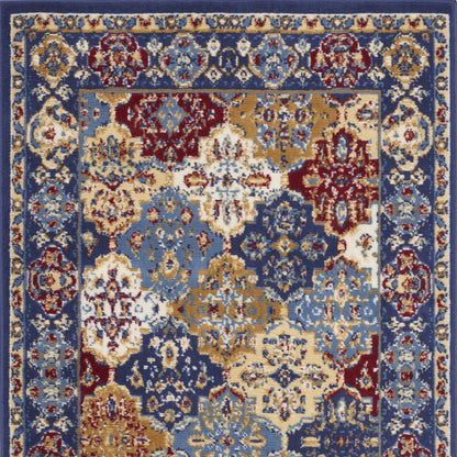 3' X 5' Red Blue and Light Brown Ogee Distressed Non Skid Area Rug