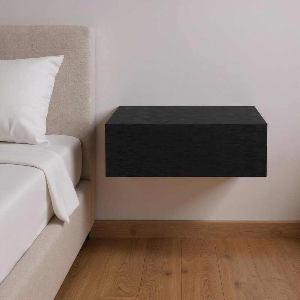 16" Black Wood One Drawer Floating Nightstand