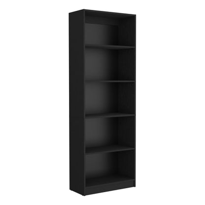 71" Black Wood Five Tier Bookcase