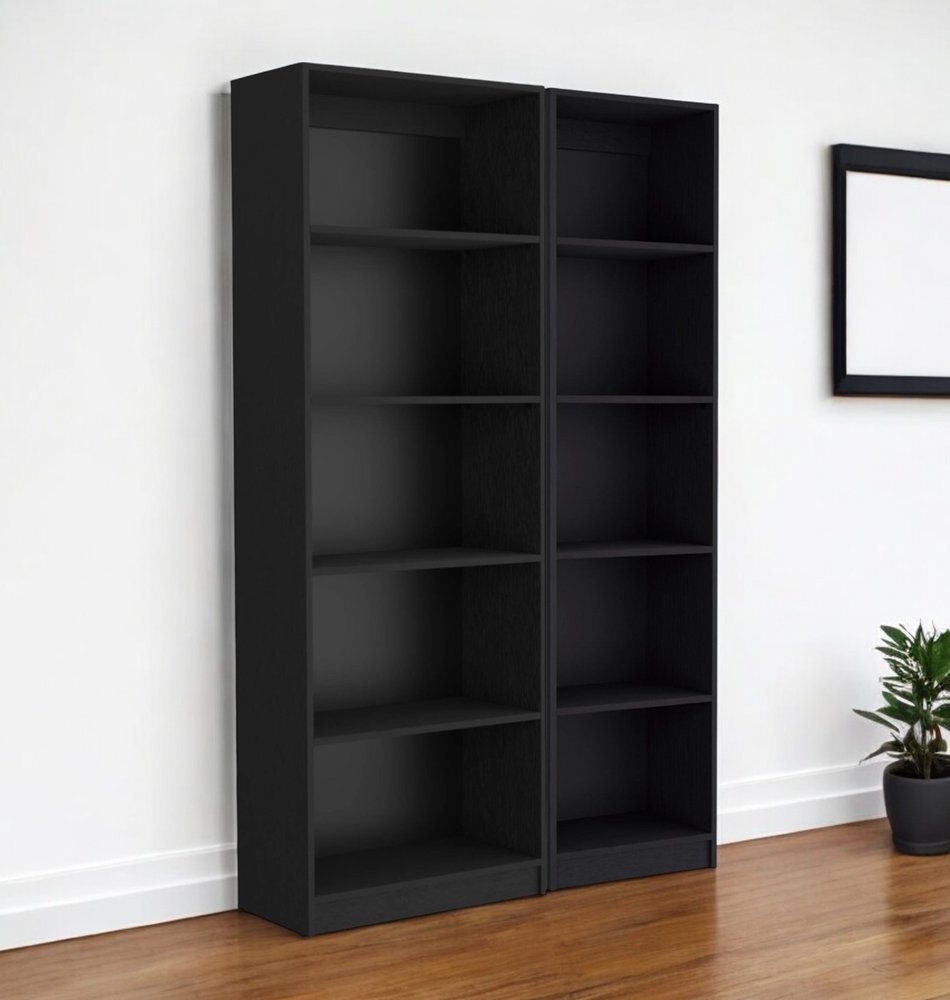 71" Black Five Tier Bookcase