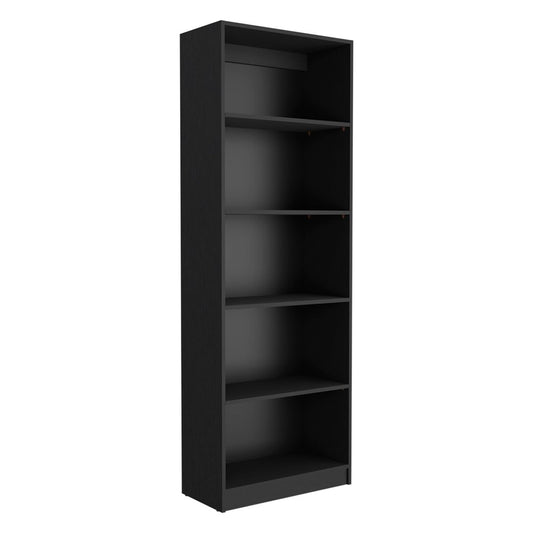 Set of Three Black Wood Five Tier Bookcase with Two Doors