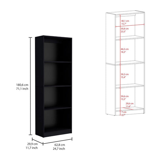 Set of Three Black Wood Four Tier Bookcases