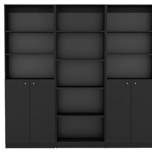 71" Black Five Tier Bookcase with Four Doors