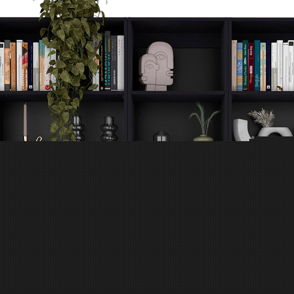 71" Black Five Tier Bookcase with Four Doors