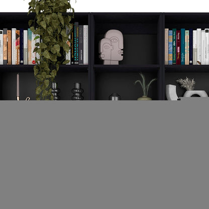 71" Black Five Tier Bookcase with Four Doors