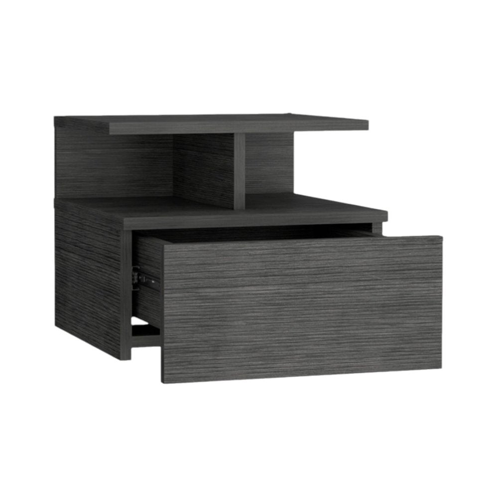 13" Dark Gray Wood One Drawer Floating Nightstand