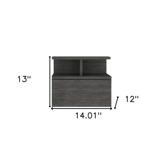 13" Dark Gray Wood One Drawer Floating Nightstand