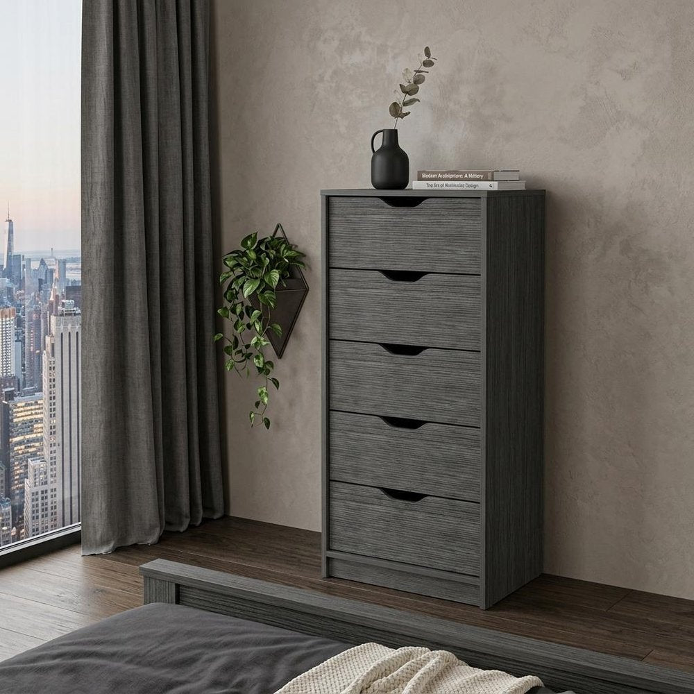 18" Gray Five Drawer Standard Chest