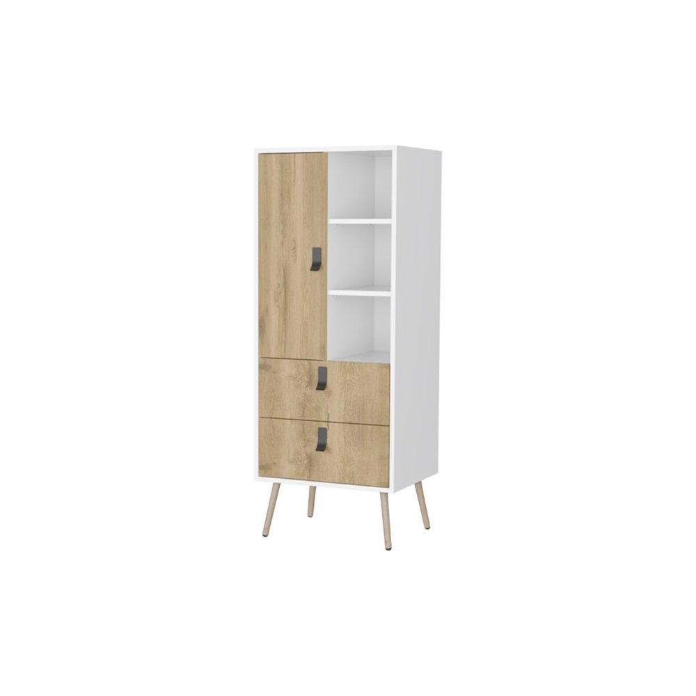 52" Natural And White Wood Two Drawer Combo Dresser