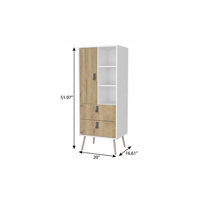 52" Natural And White Wood Two Drawer Combo Dresser