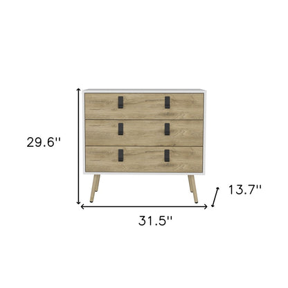 32" White and Natural Three Drawer Dresser