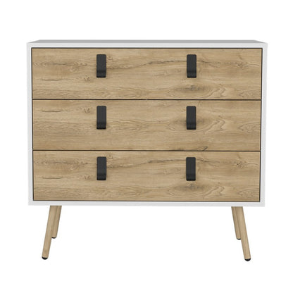 32" White and Natural Three Drawer Dresser