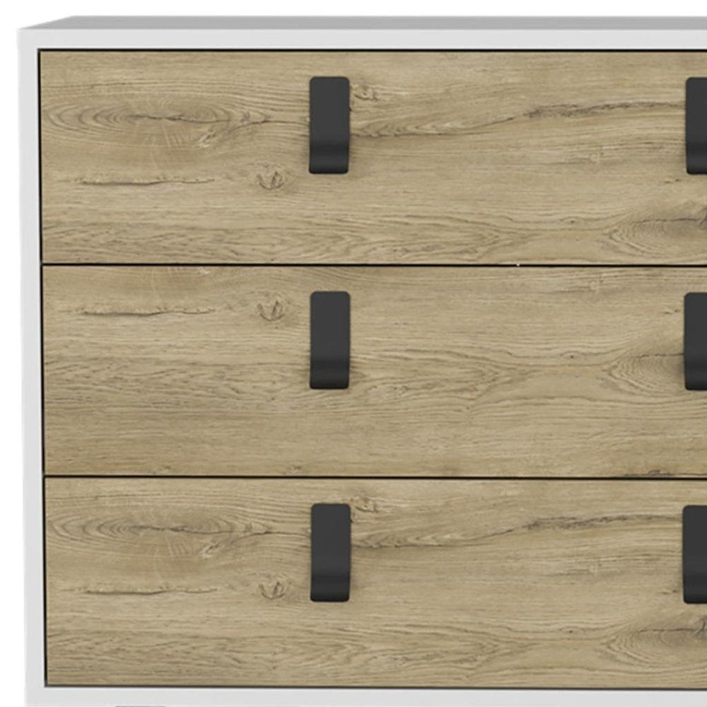 32" White and Natural Three Drawer Dresser