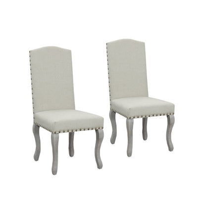 Set of Two Beige And Gray Upholstered Fabric Dining Parsons Chairs