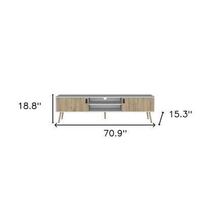 71" White And Beige Enclosed And Open Storage TV Stand
