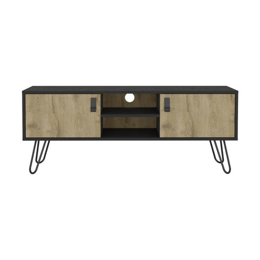 48" Beige and Black Cabinet Open And Enclosed Storage TV Stand