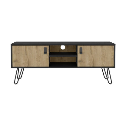 48" Beige and Black Cabinet Open And Enclosed Storage TV Stand