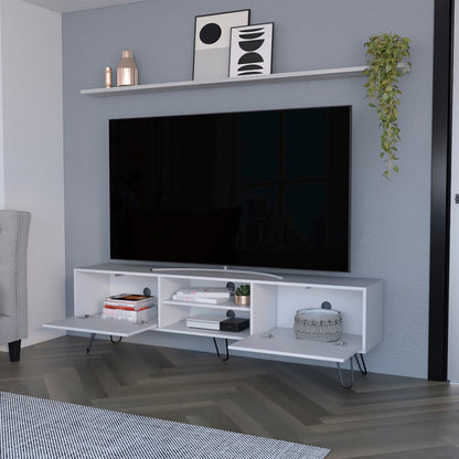 71" White Cabinet Open And Enclosed Storage TV Stand