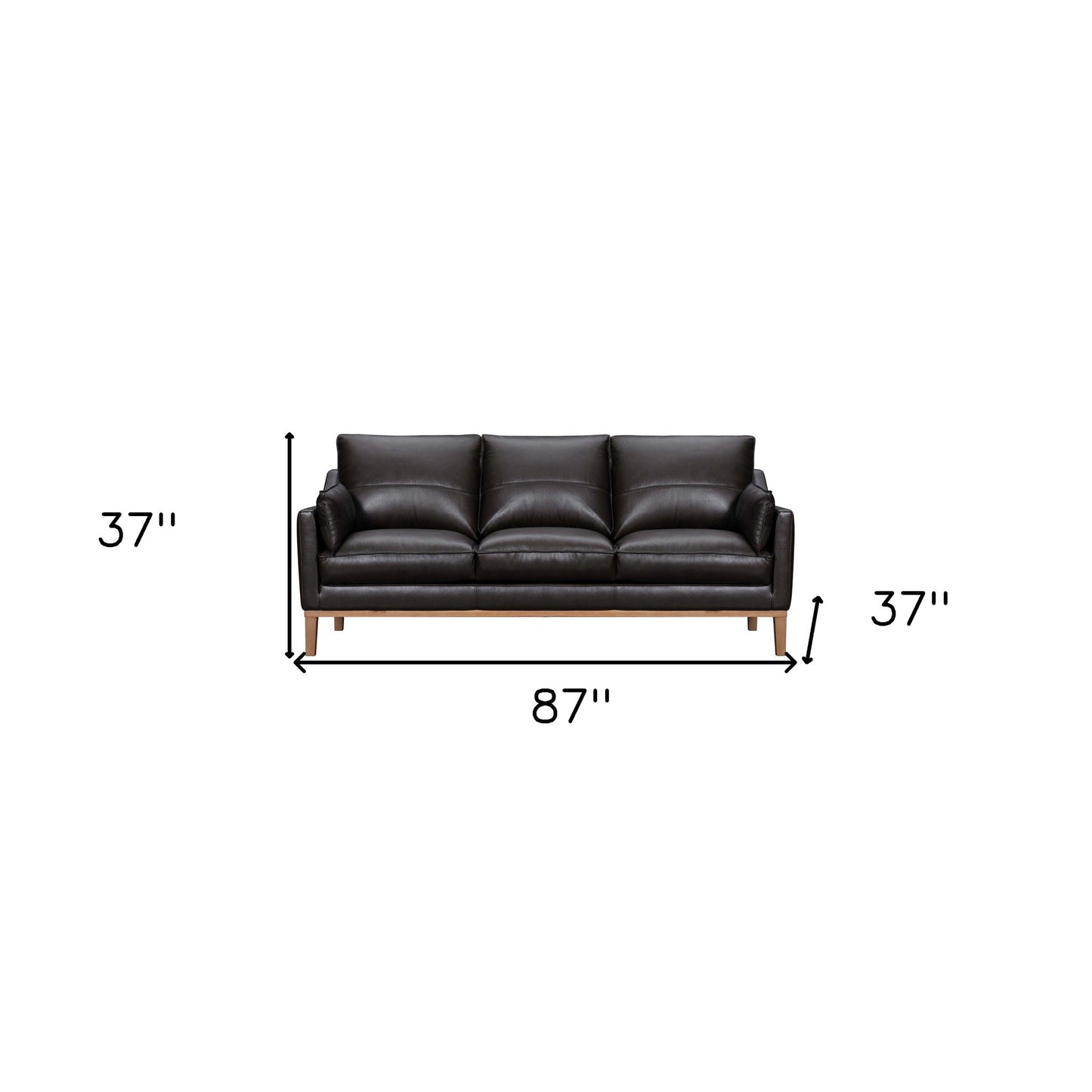 87" Dark Brown Leather Sofa And Toss Pillows With Brown Legs