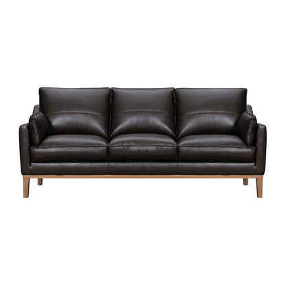 87" Dark Brown Leather Sofa And Toss Pillows With Brown Legs