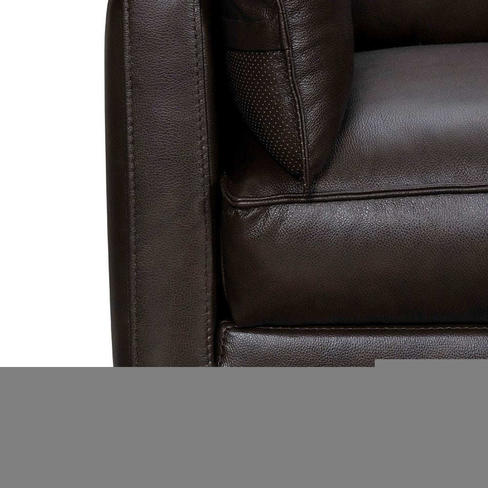 87" Dark Brown Leather Sofa And Toss Pillows With Brown Legs