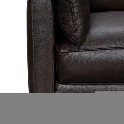 87" Dark Brown Leather Sofa And Toss Pillows With Brown Legs