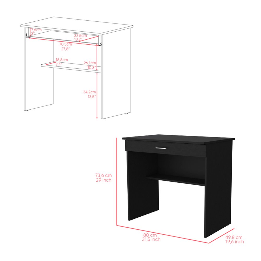 32" Black Wood Computer Desk With Drawer