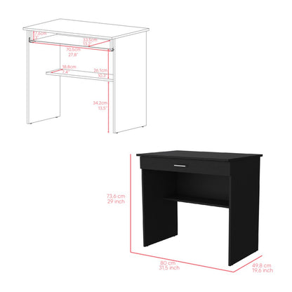 32" Black Wood Computer Desk With Drawer