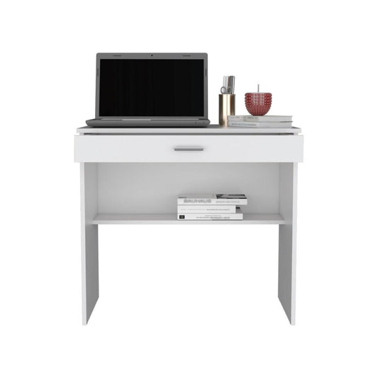 32" White Wood Computer Desk With Drawer
